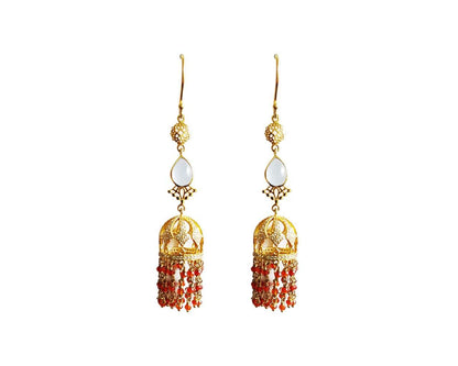 Long Jhumkis in silver with Color stones - Jewelslane