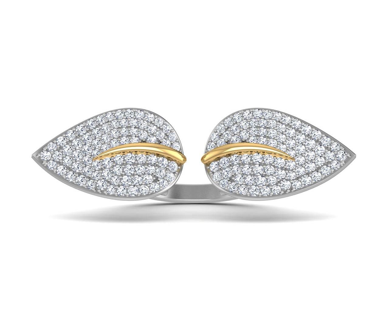 Myra Delicate diamond double finger Leaf ring in gold - Jewelslane