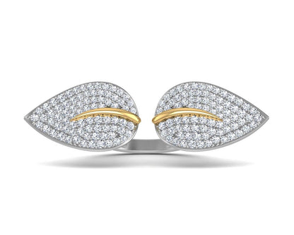 Myra Delicate diamond double finger Leaf ring in gold - Jewelslane