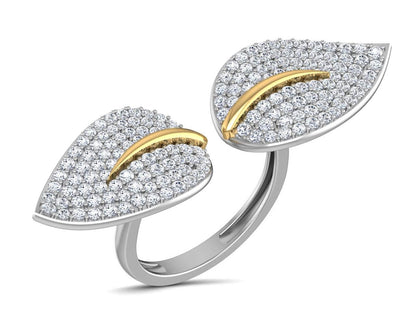 Myra Delicate diamond double finger Leaf ring in gold - Jewelslane