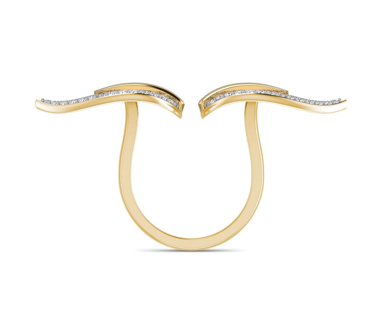 Myra Delicate diamond double finger Leaf ring in gold - Jewelslane