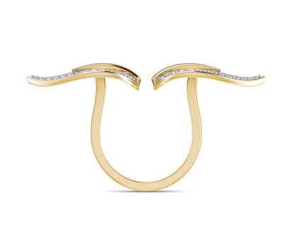 Myra Delicate diamond double finger Leaf ring in gold - Jewelslane