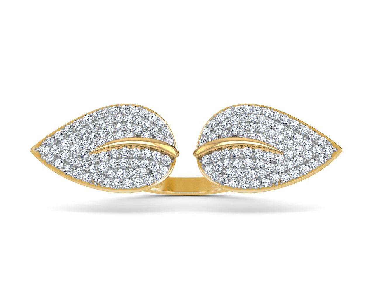 Myra Delicate diamond double finger Leaf ring in gold - Jewelslane