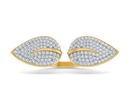 Myra Delicate diamond double finger Leaf ring in gold - Jewelslane