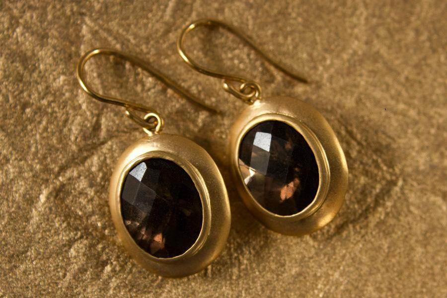 Gold Earring with Smokey Quartz - Jewelslane
