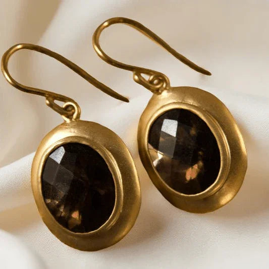 Gold Earring with Smokey Quartz - Jewelslane