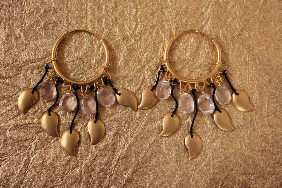 Gold Earrings with Rose Quarts - Jewelslane