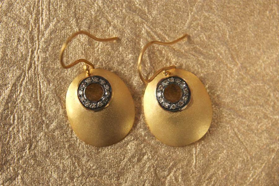 Gold Earrings with Diamonds in Oxidised Look - Jewelslane