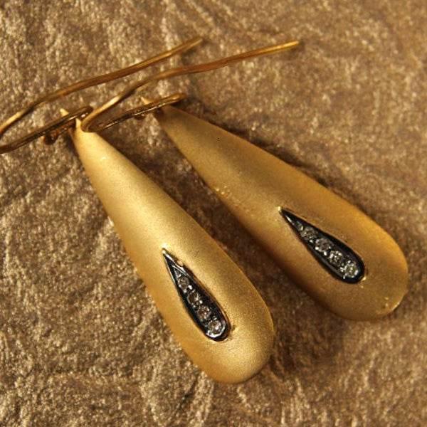 Gold Earrings & Diamonds in Oxidised Setting - Jewelslane