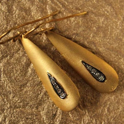 Gold Earrings & Diamonds in Oxidised Setting - Jewelslane