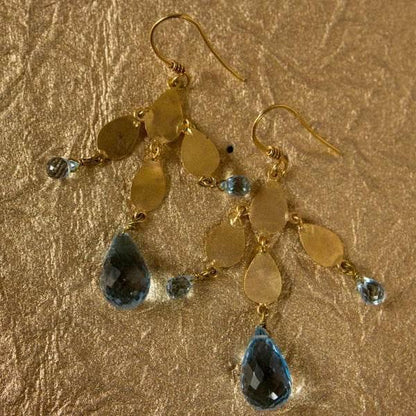 Gold Earrings with Blue Topaz Drops - Jewelslane