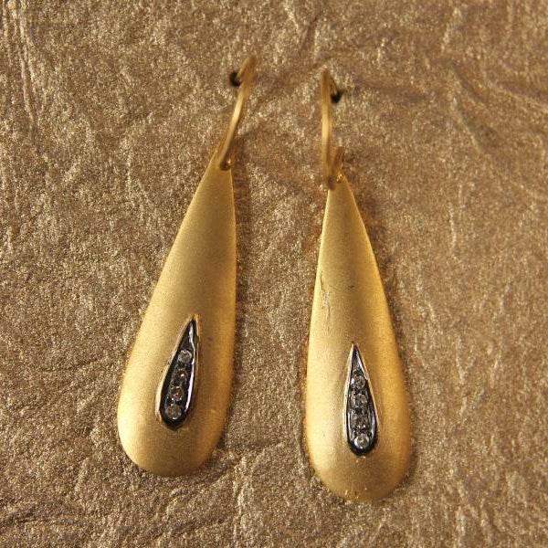 Gold Earrings & Diamonds in Oxidised Setting - Jewelslane