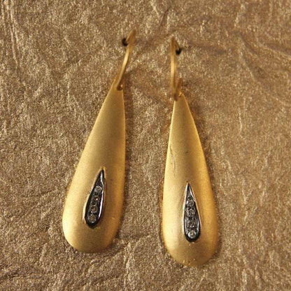Gold Earrings & Diamonds in Oxidised Setting - Jewelslane