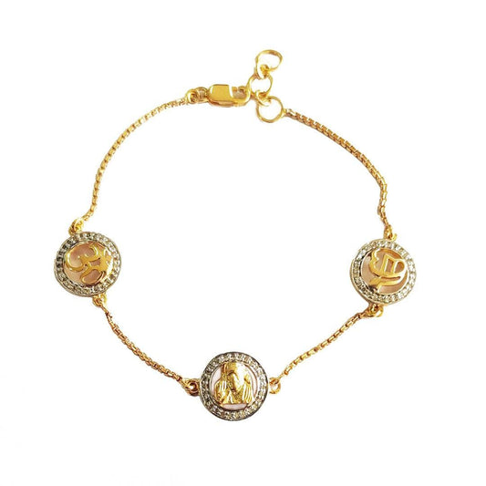 Om, Sai Ram and Ik onkaar bracelet in 14k hallmarked gold with diamonds - Jewelslane