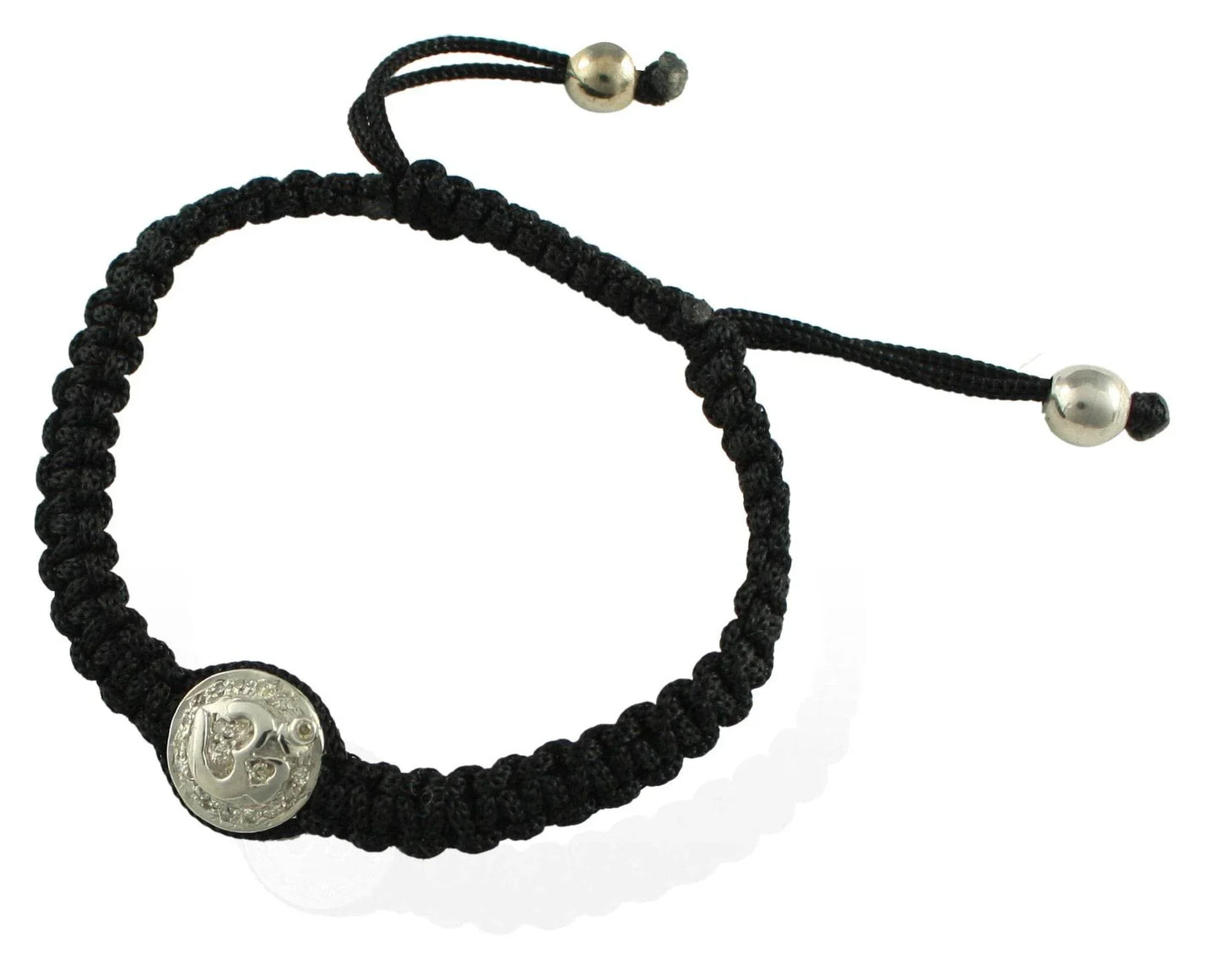 Om Button Bracelet In 925 Silver on Size Adjustable Braided Nylon Thread - Jewelslane