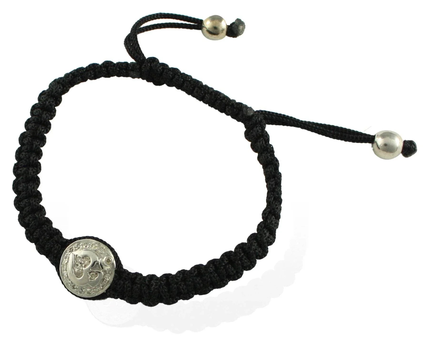 Om Button Bracelet In 925 Silver on Size Adjustable Braided Nylon Thread - Jewelslane