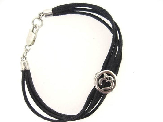 Single Diamond Om Bracelet in Silver on thick cotton string - Jewelslane