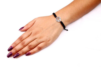 Om Bracelet in 92.5 Silver with a Diamond on Nylon Thread - Jewelslane