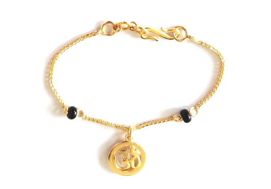 Auspicious Om Bracelet for New Born Baby with Black beads - Jewelslane