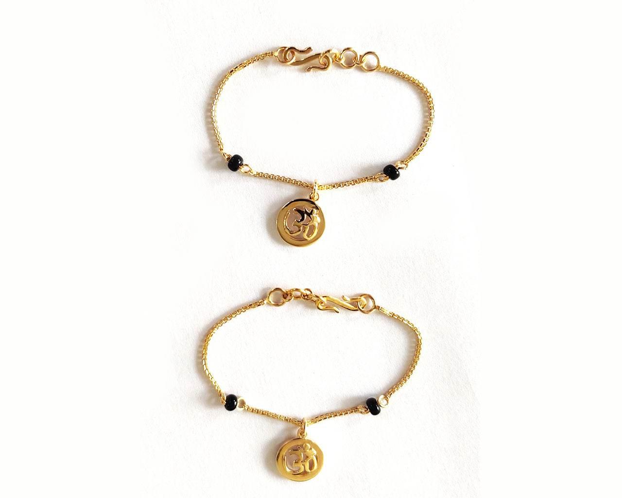 Auspicious Om Bracelet for New Born Baby with Black beads - Jewelslane