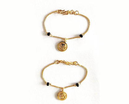Auspicious Om Bracelet for New Born Baby with Black beads - Jewelslane