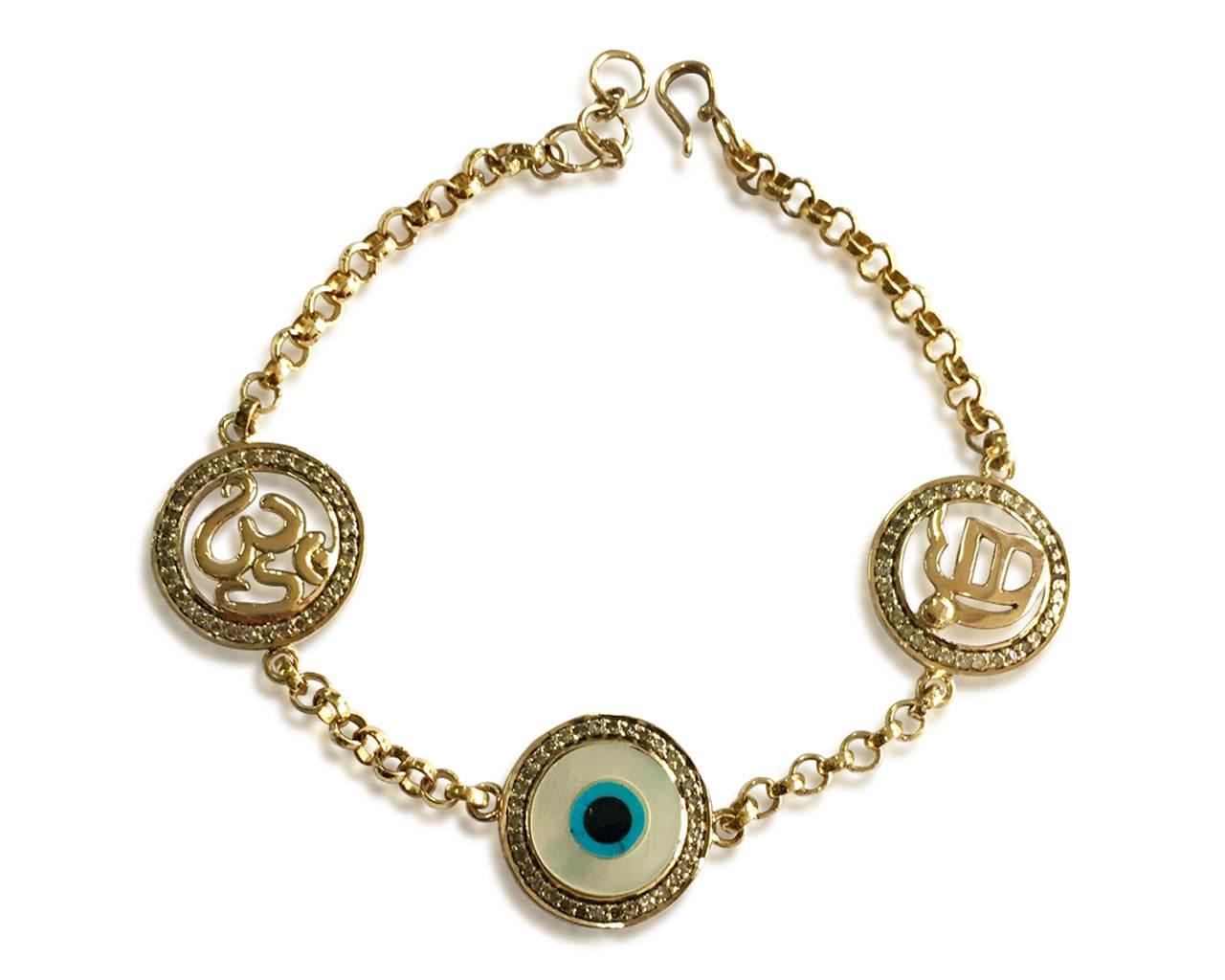 Om, Ik Onkar & Evil Eye bracelet in 14k gold - Jewelslane