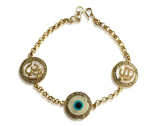 Om, Ik Onkar & Evil Eye bracelet in 14k gold - Jewelslane