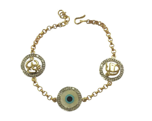 Om, Ik Onkar & Evil Eye bracelet in 14k gold - Jewelslane