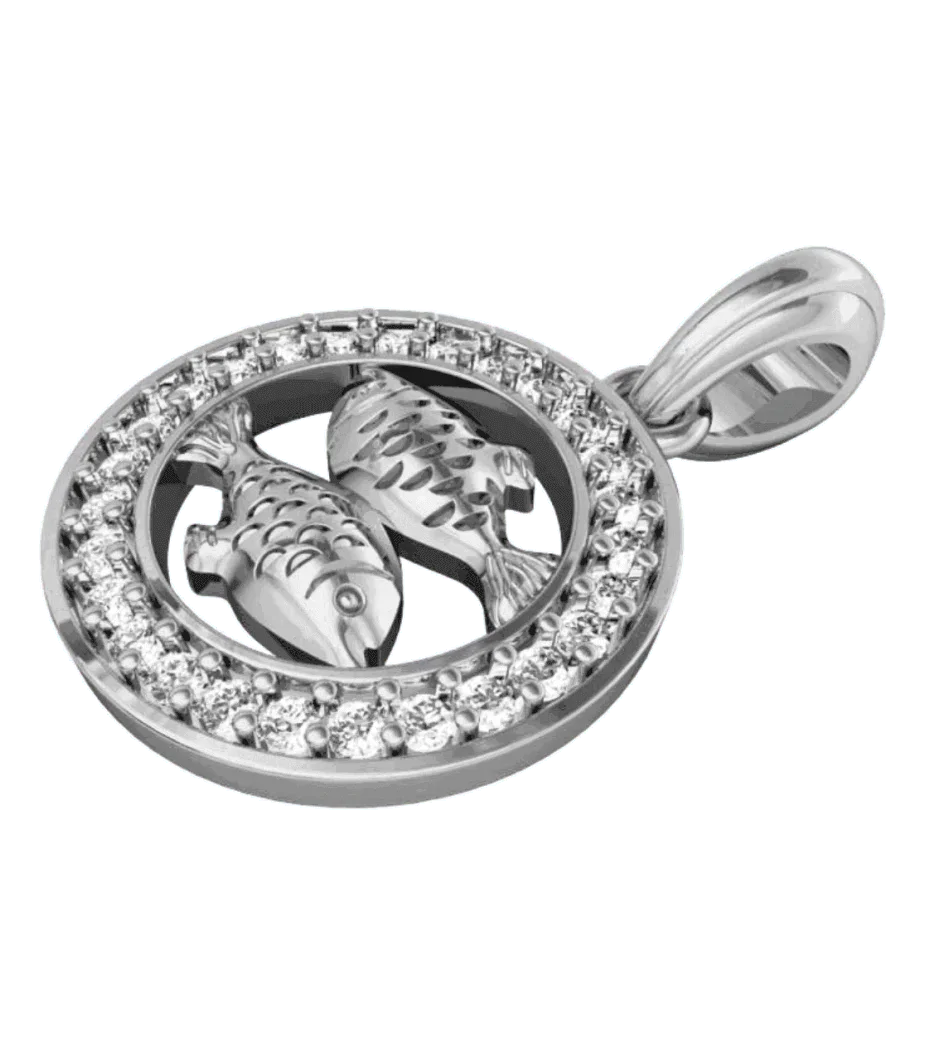 Pisces Charm Pendant in Silver with 27 Certified Diamonds - Jewelslane