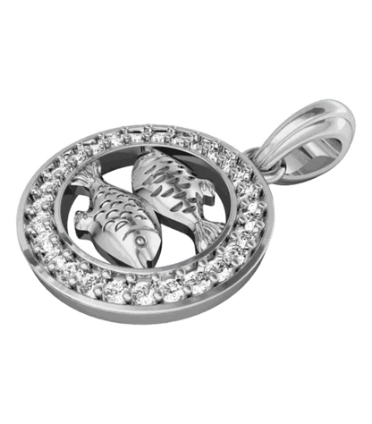 Pisces Charm Pendant in Silver with 27 Certified Diamonds - Jewelslane