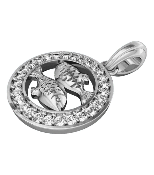 Pisces Charm Pendant in Silver with 27 Certified Diamonds - Jewelslane