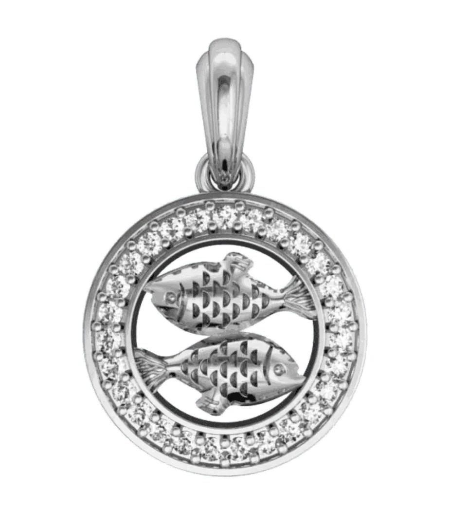 Pisces Charm Pendant in Silver with 27 Certified Diamonds - Jewelslane