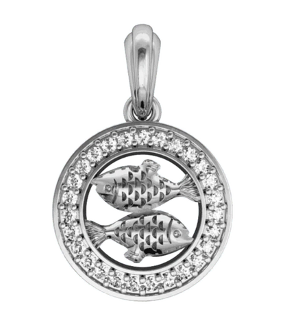 Pisces Charm Pendant in Silver with 27 Certified Diamonds - Jewelslane