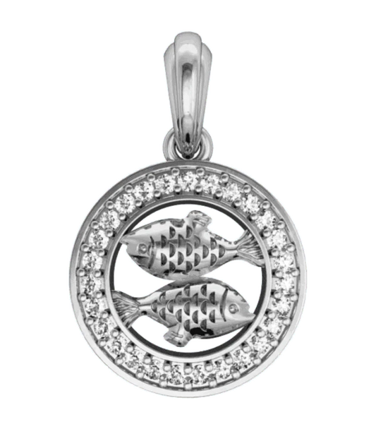 Pisces Charm Pendant in Silver with 27 Certified Diamonds - Jewelslane