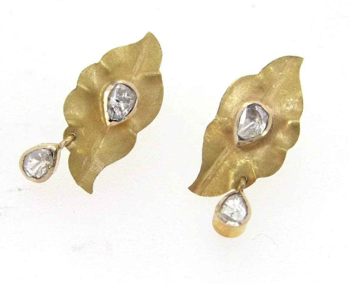 Gold Leaf Earring with Polki - Jewelslane