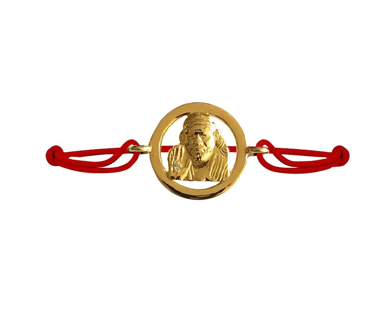Auspicious Sai Baba Gold Bracelet On size adjustable thread - Jewelslane