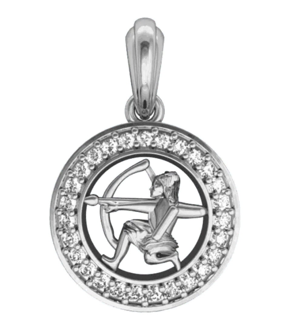 Sagittarius Charm Pendant studded with Diamonds in 92.5 Silver - Jewelslane