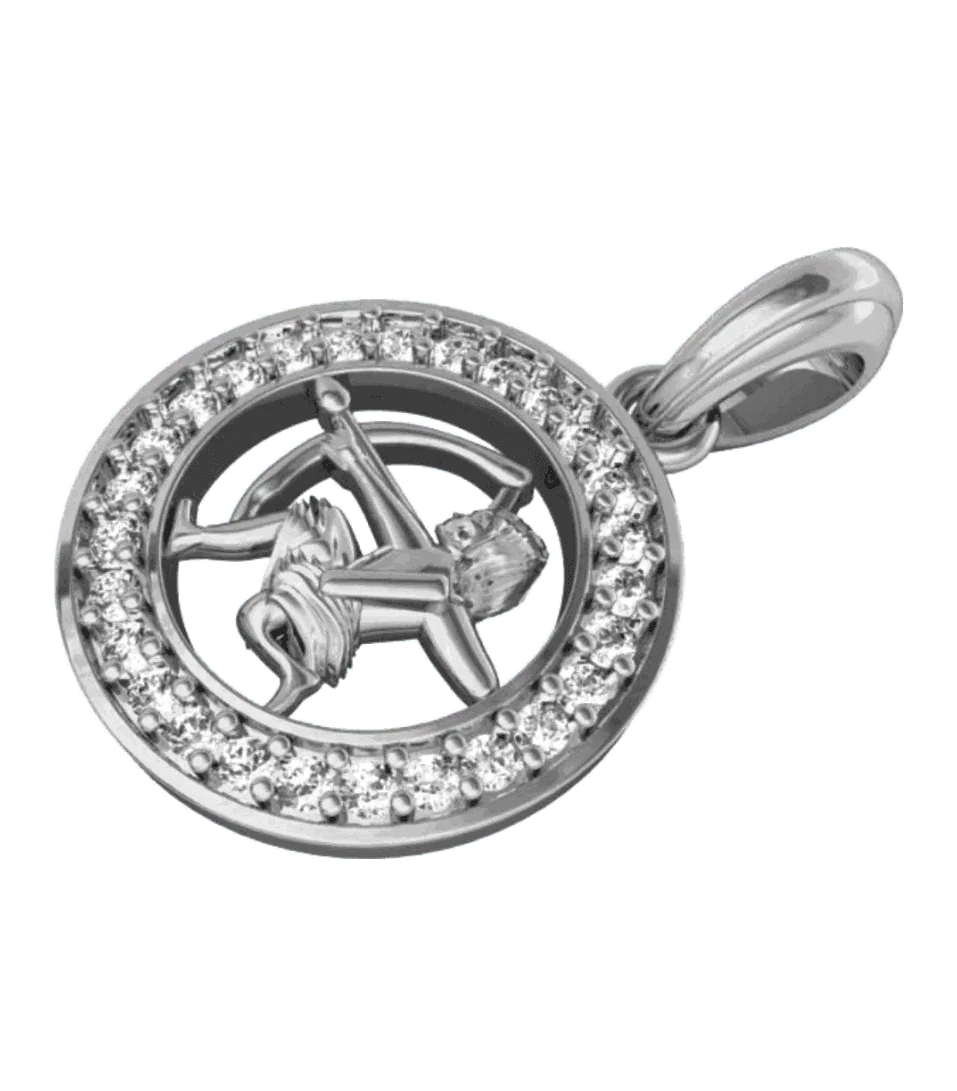 Sagittarius Charm Pendant studded with Diamonds in 92.5 Silver - Jewelslane