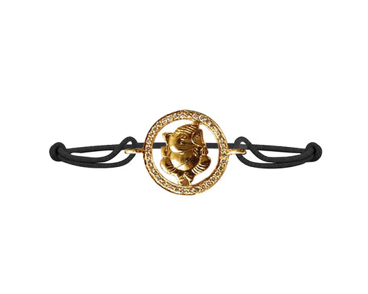 Shri Ganesh Charm bracelet in Gold with Diamonds on Thread - Jewelslane