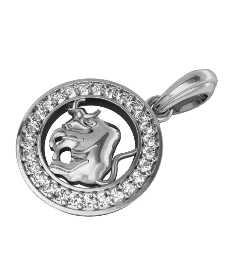 Taurus Charm in Silver with 27 Brilliant Cut Diamonds - Jewelslane