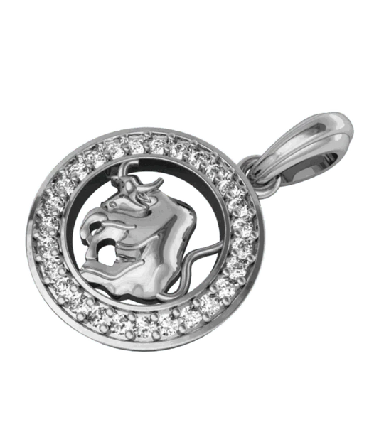 Taurus Charm in Silver with 27 Brilliant Cut Diamonds - Jewelslane