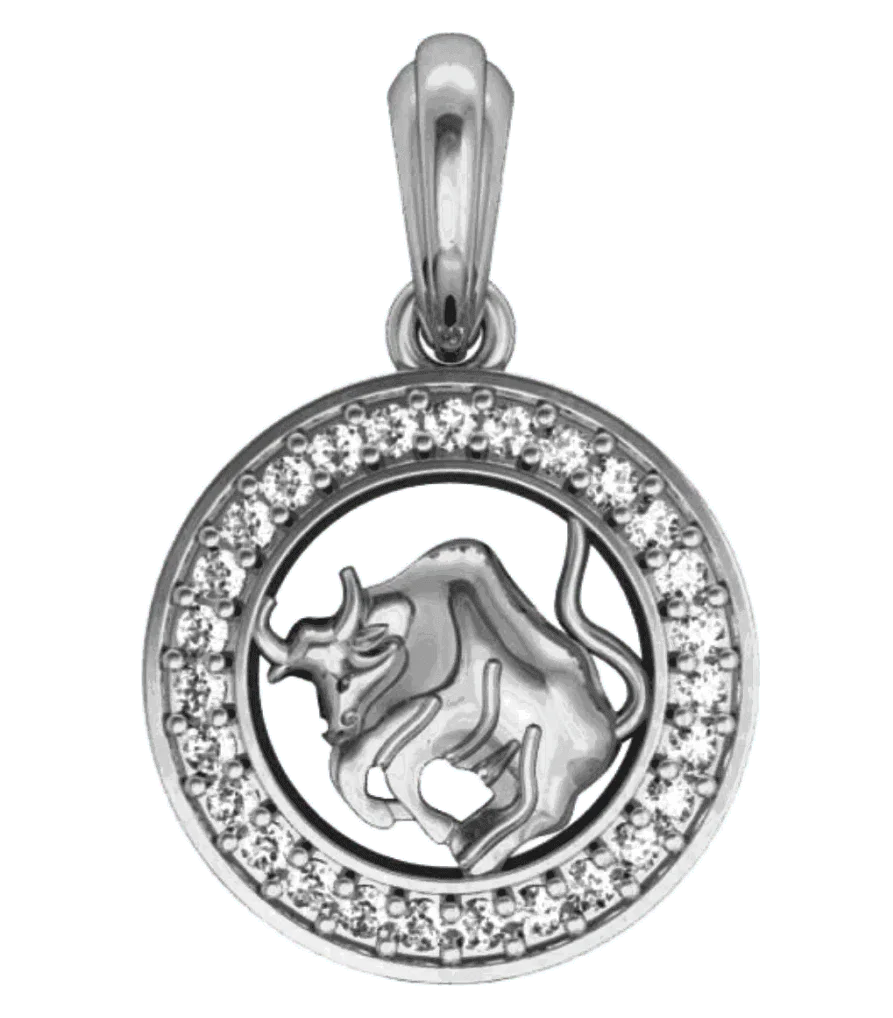 Taurus Charm in Silver with 27 Brilliant Cut Diamonds - Jewelslane