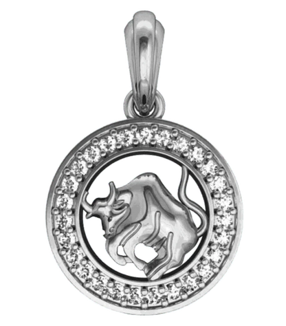 Taurus Charm in Silver with 27 Brilliant Cut Diamonds - Jewelslane