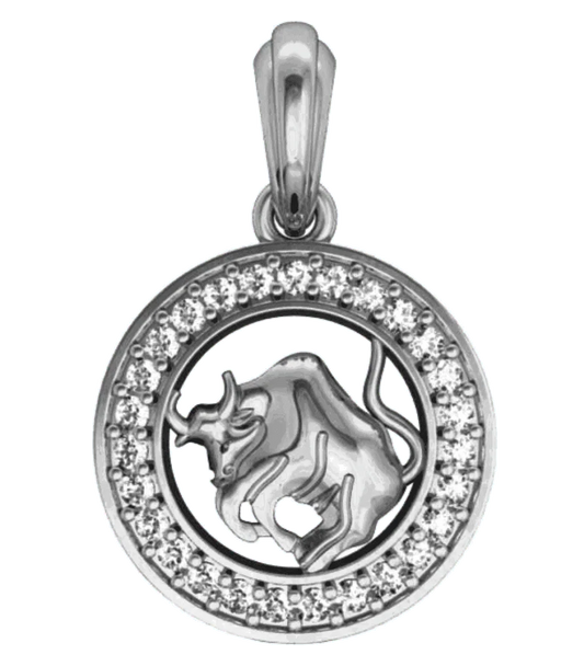 Taurus Charm in Silver with 27 Brilliant Cut Diamonds - Jewelslane