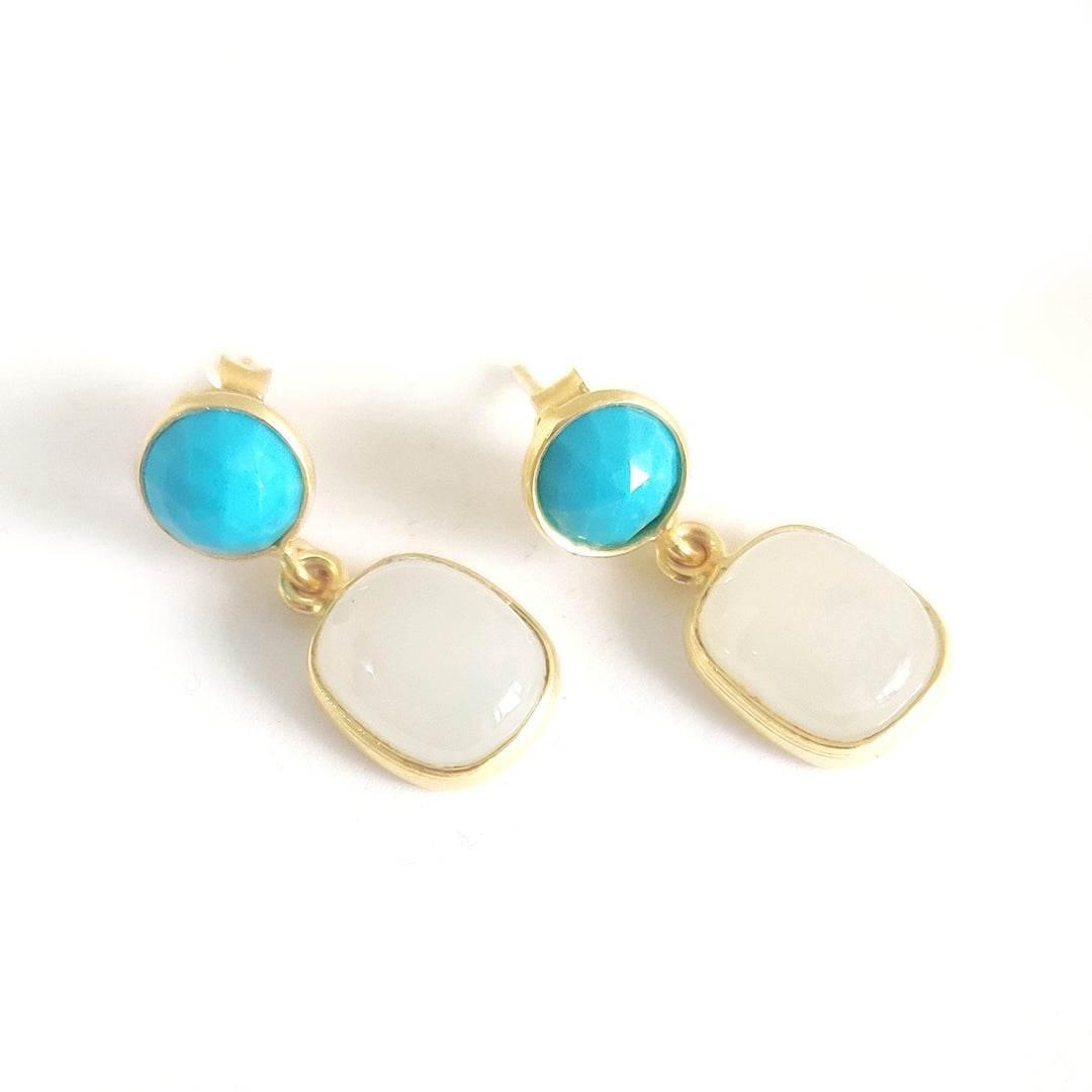 Turquoise and Moonstone Earrings in 18k gold plated silver - Jewelslane