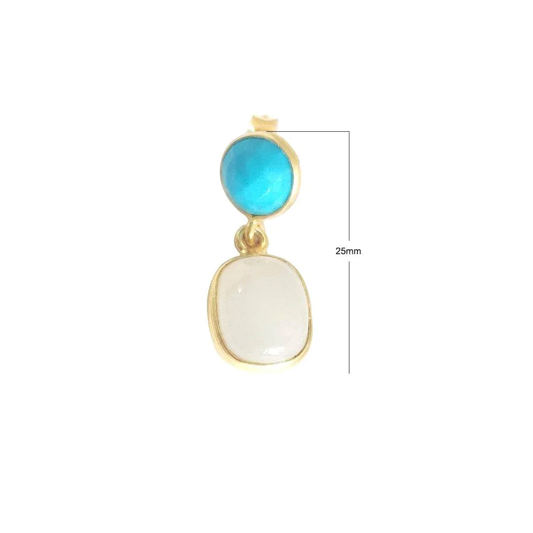 Turquoise and Moonstone Earrings in 18k gold plated silver - Jewelslane
