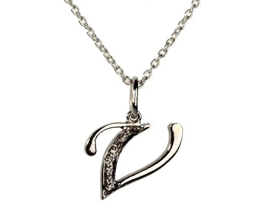 Alphabet V pendant with diamonds - Jewelslane