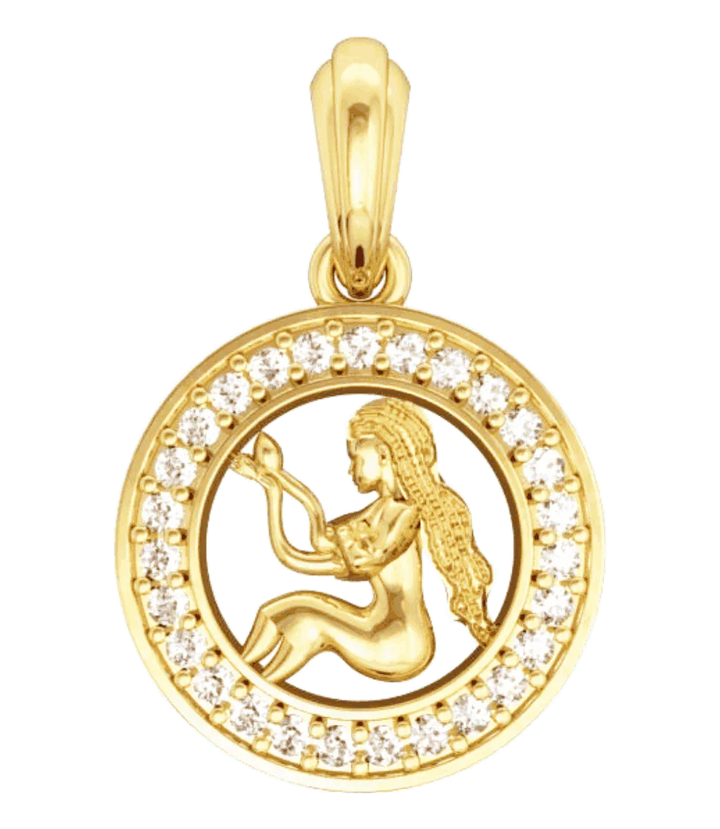 Virgo Charm Pendant in Gold with 27 Diamonds - Jewelslane