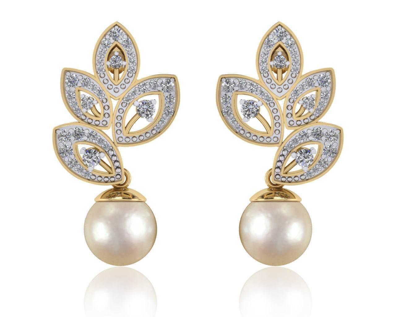 Aarna Pearl & Diamond Earrings - Jewelslane