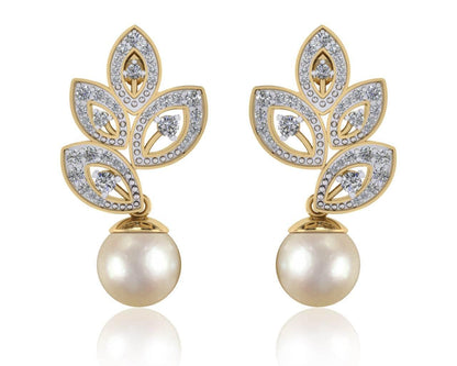 Aarna Pearl & Diamond Earrings - Jewelslane